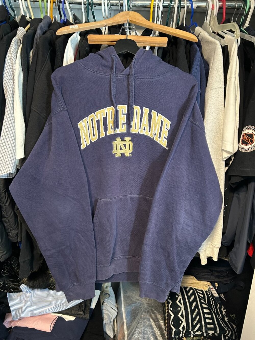 Notre Dame University Navy Blue Vintage Hoodie - Size XL